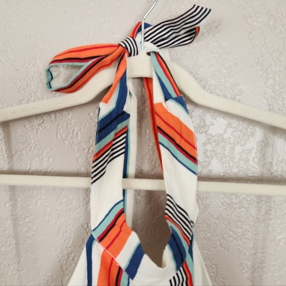 Moon River LINEN COTTON blend Striped Halter Romper White Blue Orange - Picture 4 of 11